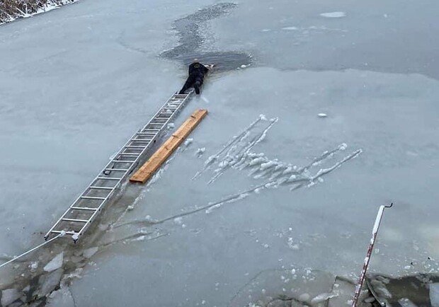 У Червонограді чоловік, ризикуючи власним життям, врятував собаку, який провалився під лід 