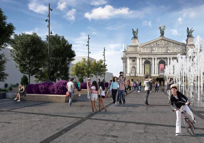 У Львівській міськраді оприлюднили візуалізацію майбутнього сухого фонтану біля Оперного театру. 