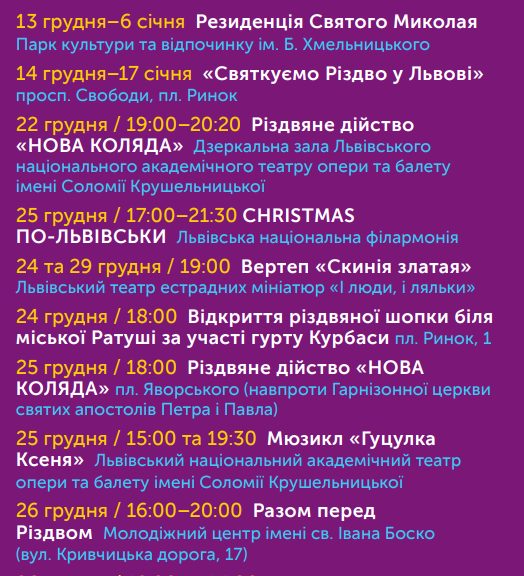 Повна програма новорічно-різдвяних заходів у Львові 2020-2021