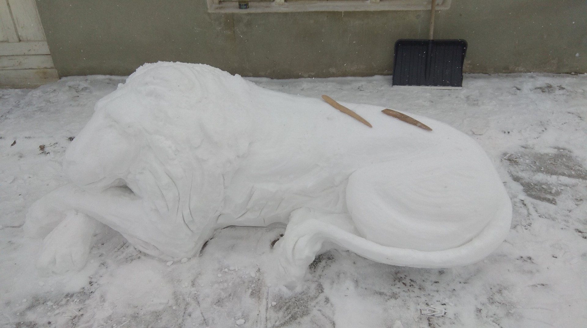 Володимир Дочич ліпить зі снігу Левів. Фото: Володимир Дочич/Фейсбук