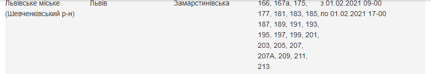 У понеділок, 1 лютого, на вулицях у чотирьох районах Львова зникне світло. Адреси. Фото: скріншот із сайту "Львівобленерго"