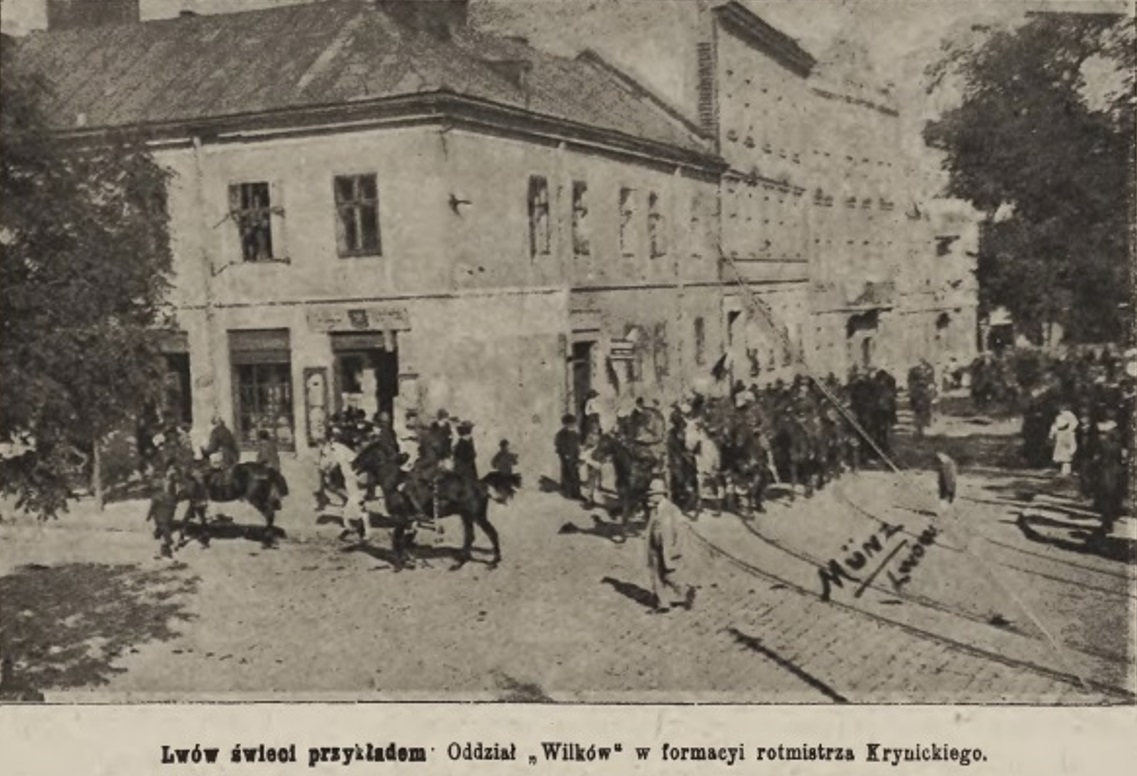Загін кавалеристів “Львівських вовків” під час маршу на фронт, Nowości Illustrowane, 1920 рік. 
