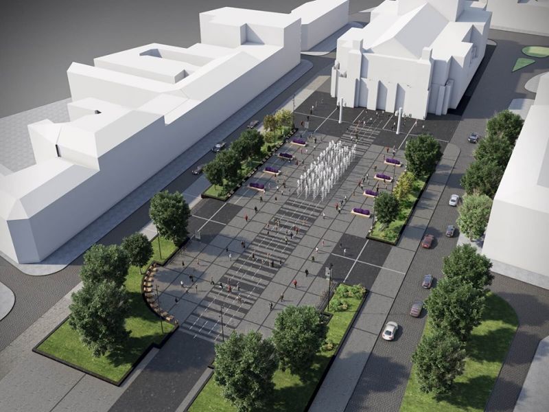 На площі перед Оперним театром тривають роботи з облаштування &laquo;сухого&raquo; фонтану. 