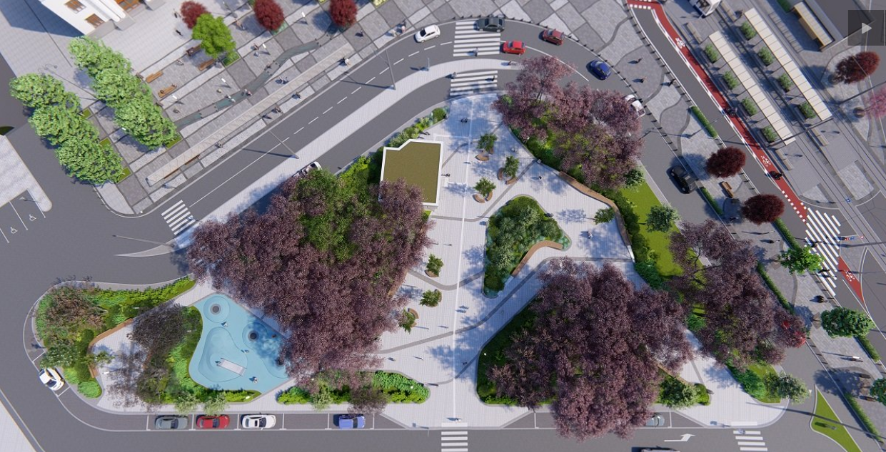Зазирни у майбутнє: яким буде сквер біля залізничного вокзалу після реконструкції. Візуалізація: Zaxid.net.