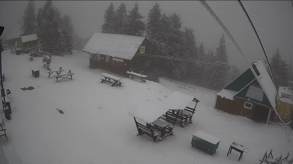 Гору Тростян засипало травневим снігом.