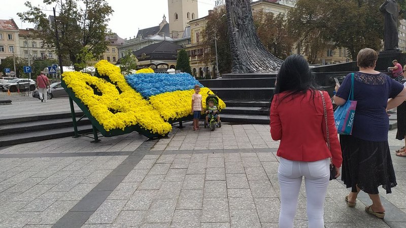 Нове місце для селфі: у центрі Львова створили патріотичну інсталяцію з квітів.
