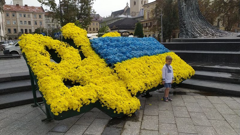 Нове місце для селфі: у центрі Львова створили патріотичну інсталяцію з квітів.