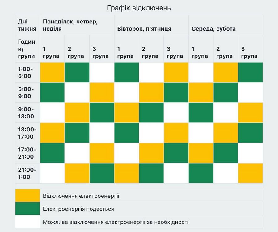 Графік відключень електроенергії у Львівській області.