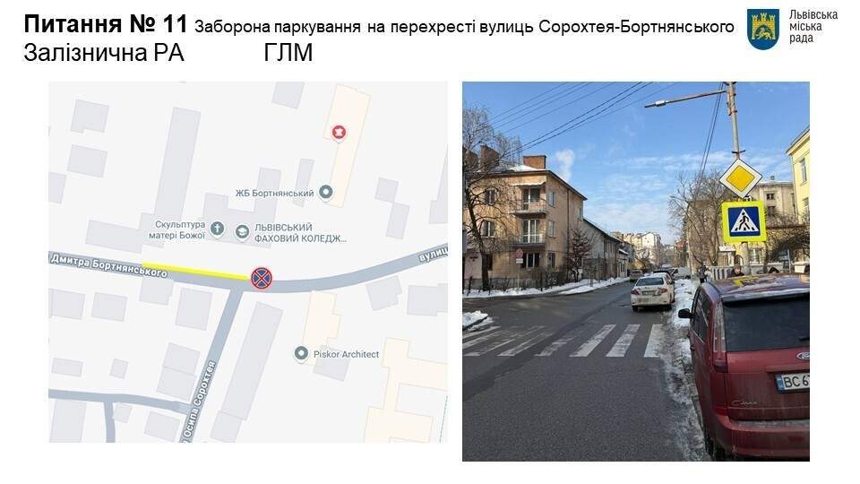 На перехресті вулиць Сорохтея-Бортнянського у Львові заборонять паркування: схема На перехресті вулиць Сорохтея-Бортнянського у Львові заборонять паркування: схема.