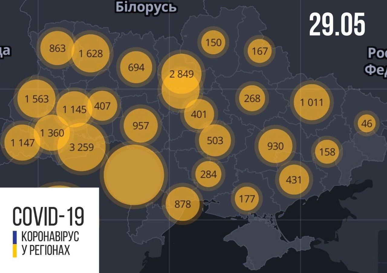Станом на 9:00 п&rsquo;ятниці, 29 травня, в Україні  22811  лабораторно підтверджених випадків COVID-19.