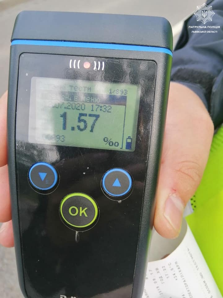 У Львові нетверезий вовій за кермом автомобіля Audi врізався в електроопору. Фото поліції