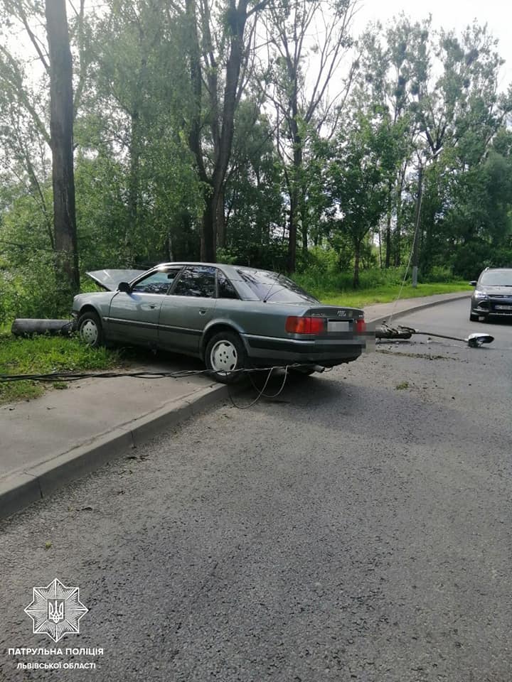 У Львові нетверезий вовій зніс електроопору. Фото поліції