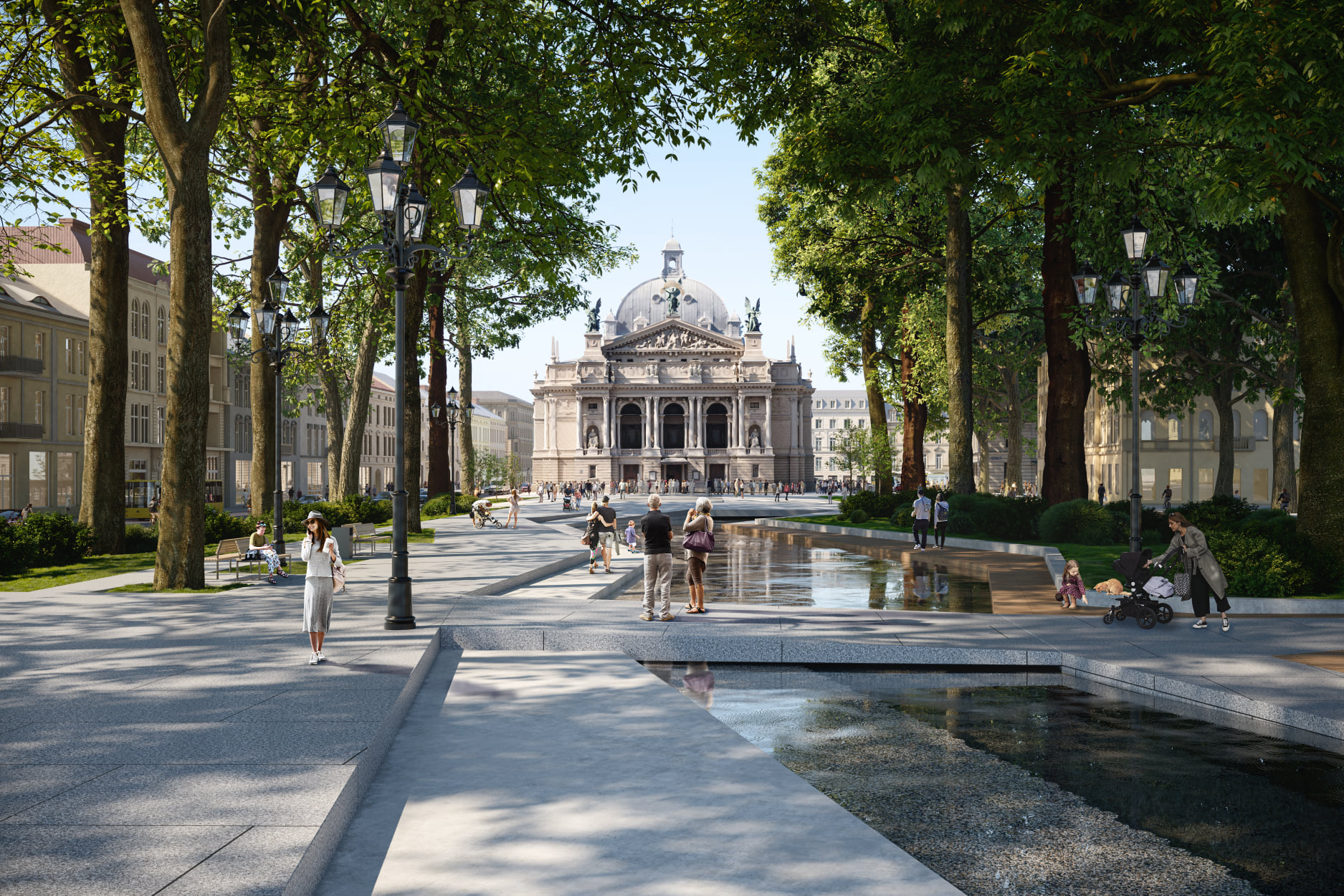 У Львові оприлюднили концепцію штучного потічка на проспекті Свободи. Фото: Guess Line Architects