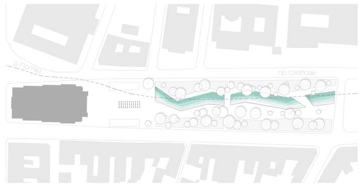 У Львові оприлюднили концепцію штучного потічка на проспекті Свободи. Фото: Guess Line Architects
