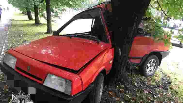 На вулиці Любінській у Львові автомобіль врізався в дерево. Фото: патрульна поліція 