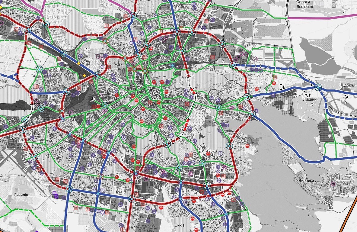 У Львові планують облаштувати Середнє транспортне кільце з розв’язками та добудовою двох вулиць. Мапа Андрія Білого