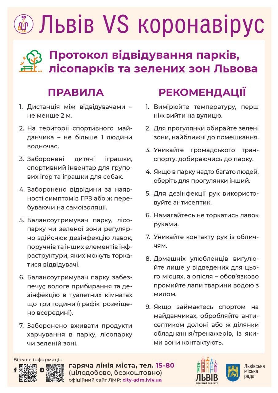У Львові в межах послаблення карантину дозволять відвідувати парки, сквери та ліси