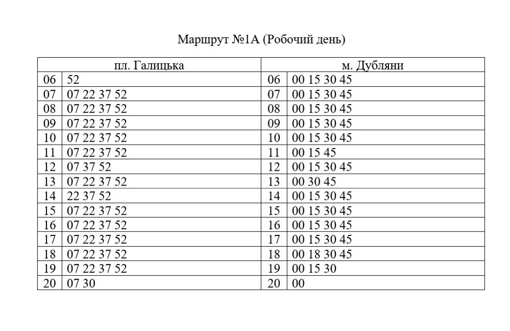 Маршрут автобусу №1А. Фото: ЛКП "АТП" №1