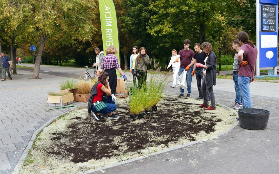 На зупинці у Львові з’явився дощовий квітник. Фото: ГО "Плато"