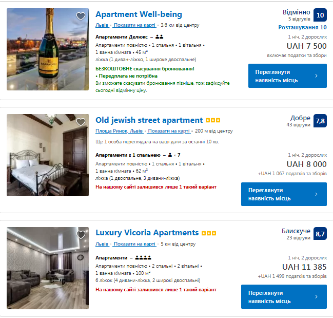 Скільки коштує орендувати помешкання у Львові на Новий рік. Скріншот з сайту