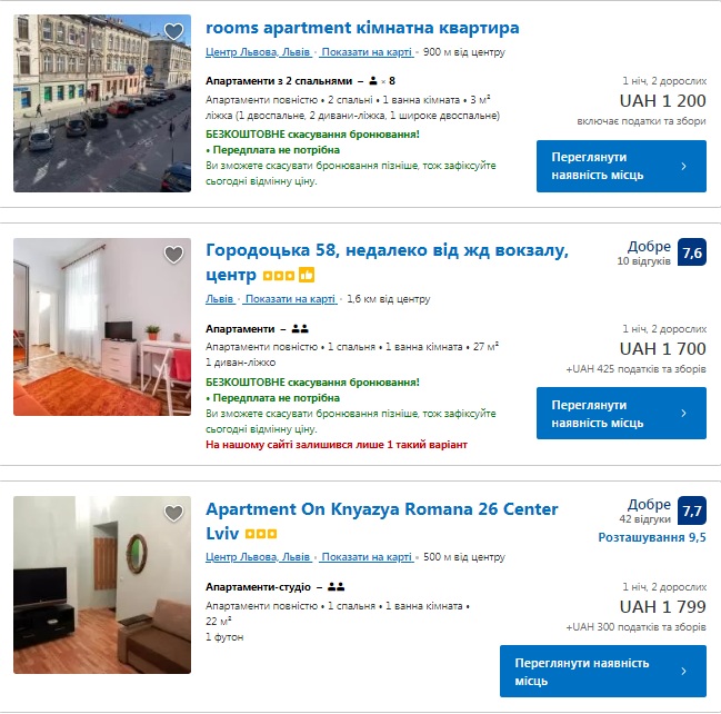 Скільки коштує орендувати помешкання у Львові на Новий рік. Скріншот з сайту