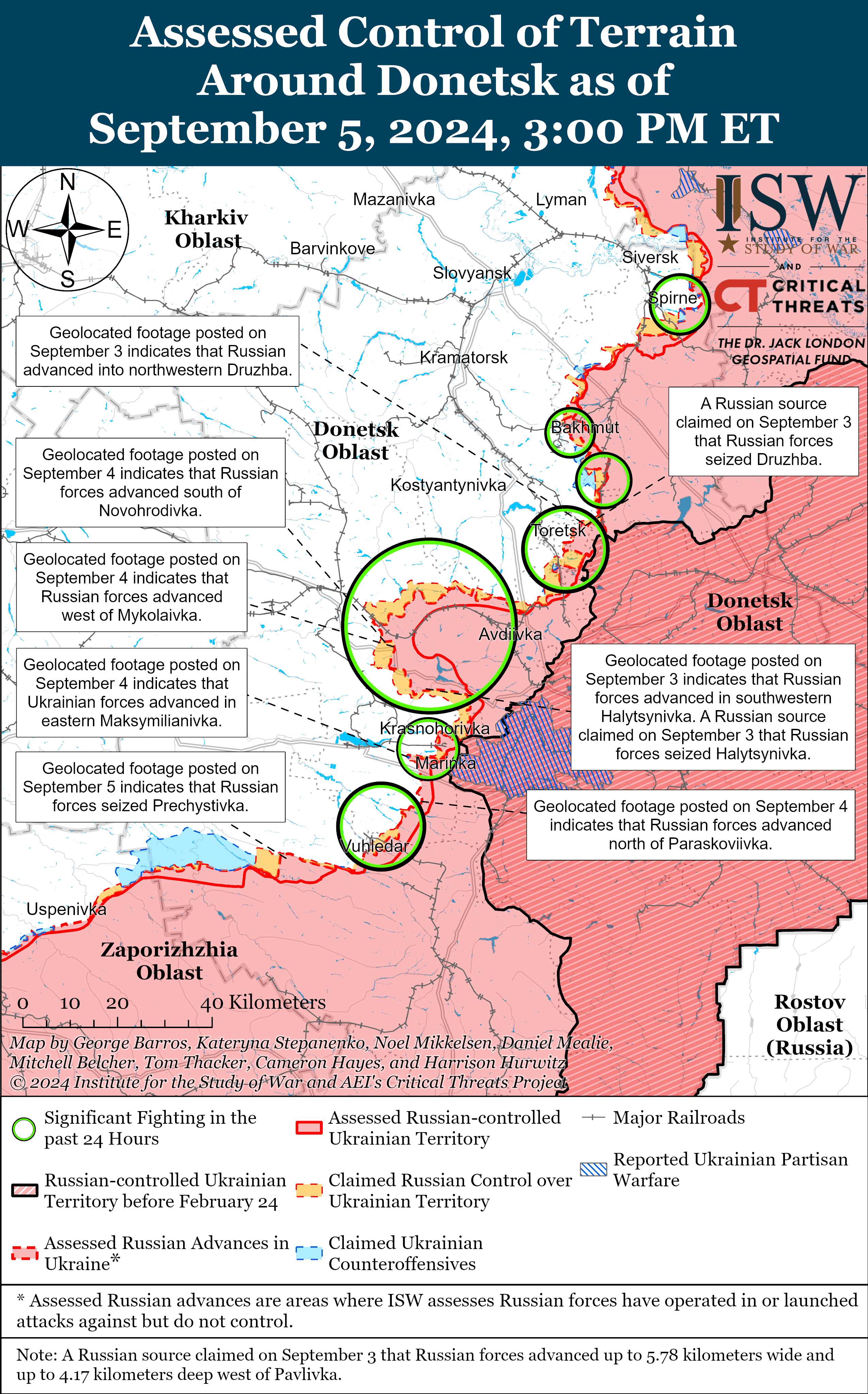 Карта бойових дій в Україні 6 вересня