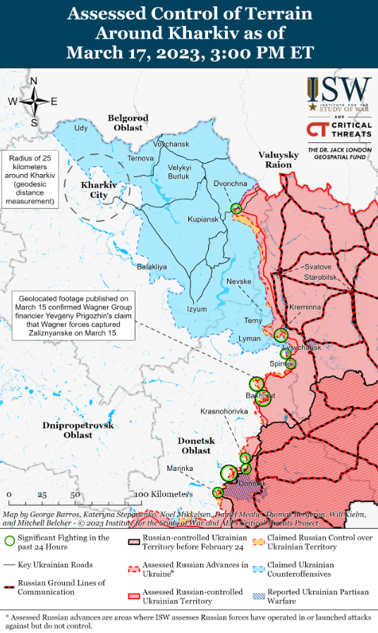 Карта бойових дій в Україні 18 березня. Фото: ISW
