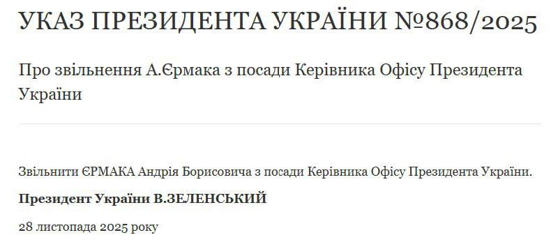 Єрмак йде у відставку: Зеленський анонсував перезавантаження Офісу Президента